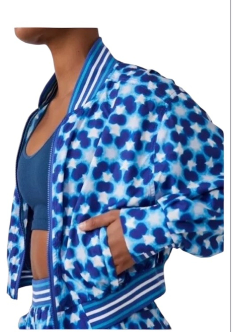 FREE PEOPLE MOVEMENT Top Seed Printed Tennis Activewear Jacket Blue Combo